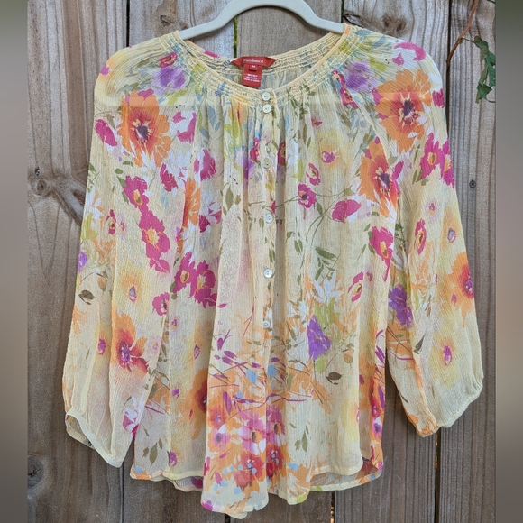 Sundance Silk Light Yellow Floral Patterned Lightweight Blouse - Picture 2 of 12
